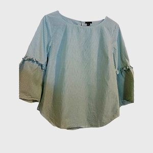 Ann Taylor Green and White Striped Peasant Blouse Size Medium.